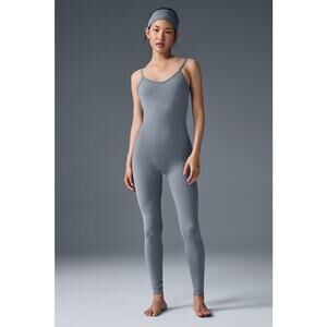 Alo Yoga Airbrush One and Done Onesie Steel Grey Gym Bodysuit Jumpsuit Size XS